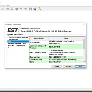 Alternative view of perkins EST 2016C software Electronic Service Tool